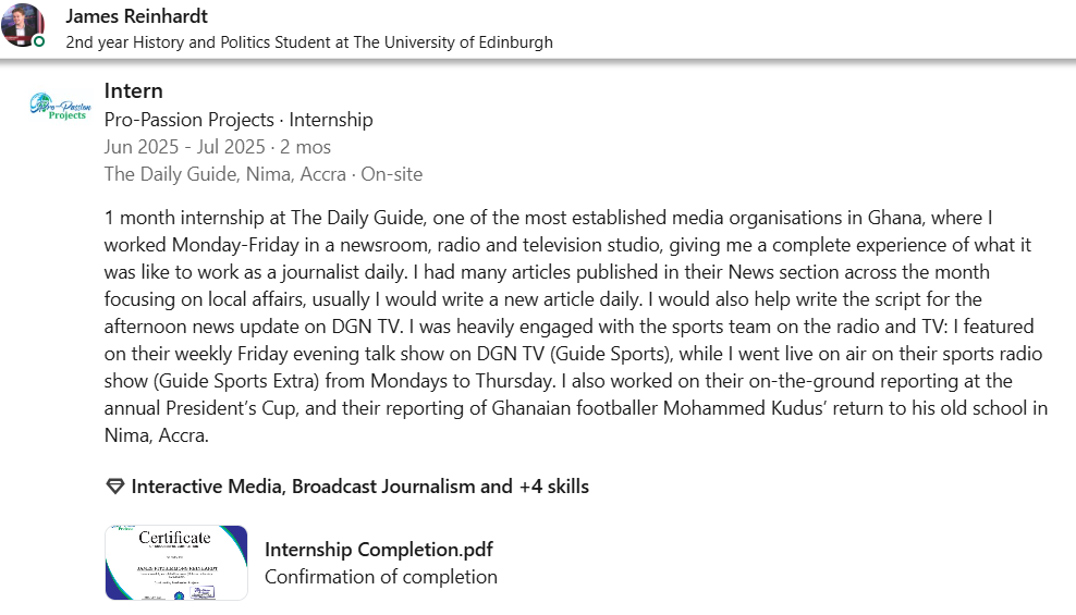 James Reinhadt from Edinburg university linkedin